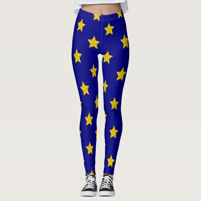 Gold Stars Muster, Navy Blue, Exklusiv Leggings (Vorderseite)