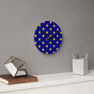 Gold Stars Muster, Navy Blue, Exklusiv Runde Wanduhr