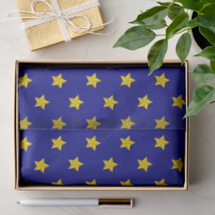 Gold Stars Muster, Navy Blue, Exklusiv Seidenpapier