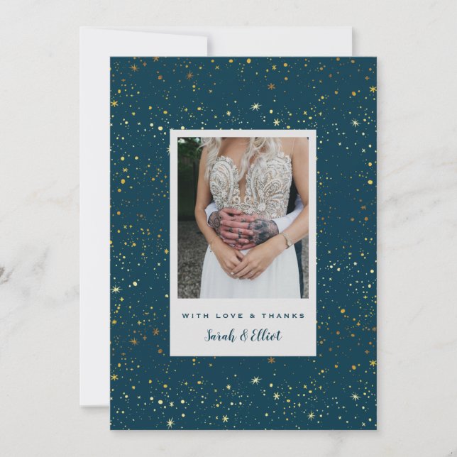 Gold Stars Navy Blue Flat Danke Karte (Vorderseite)