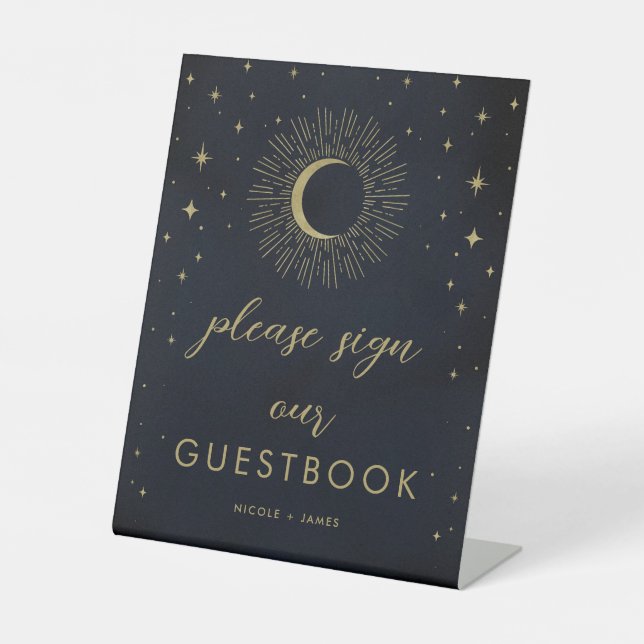 Gold Stars Night Celestist Gästebuchunterschrift Sockelschild (Vorderseite)