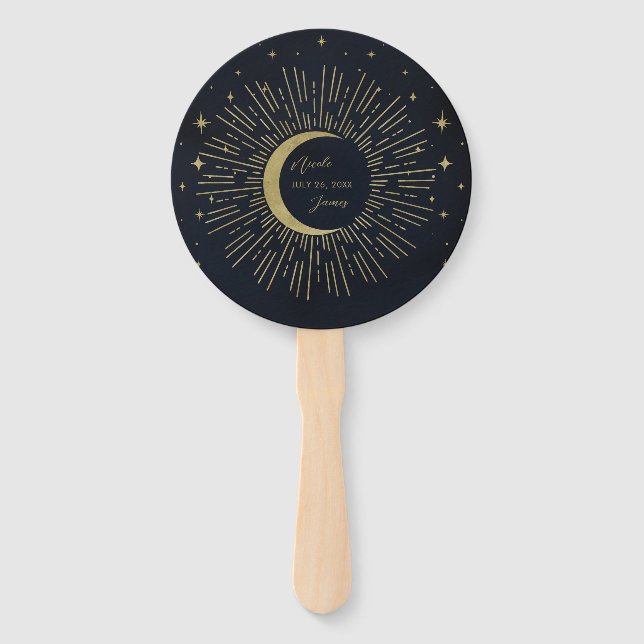 Gold Stars Night Celestist Sunburst Moon Fächer (Vorderseite)
