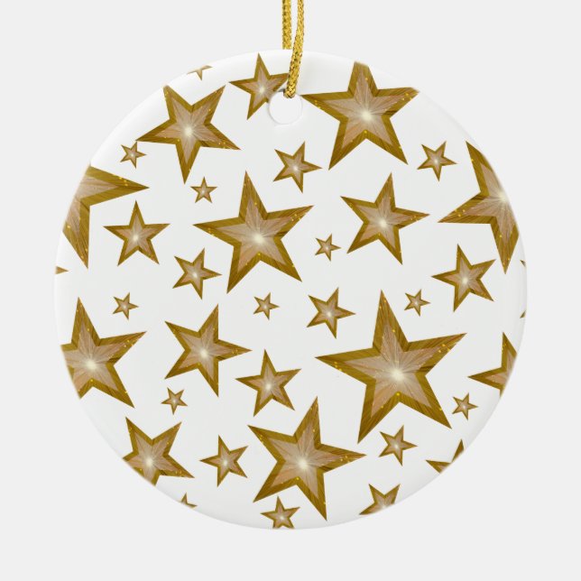 Gold Stars Ornament rund weiß (Vorne)