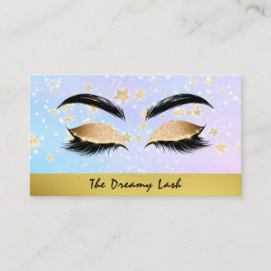 *~* Gold Stars PINK Lashes Brows Extensions Girly Visitenkarte