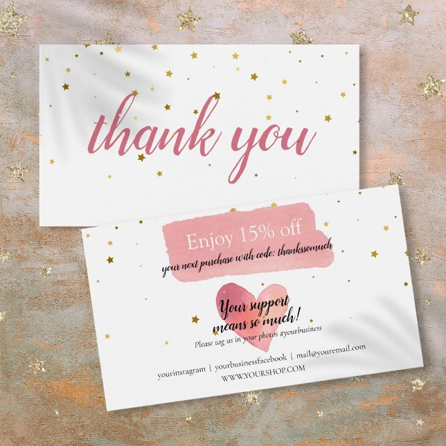 Gold Stars Pink Watercolor Danke für den Rabatt (Gold Stars Pink Watercolor Thank You Discount)
