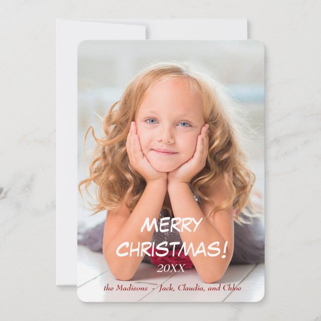 Gold Stars Red Modern Foto Template Weihnachten (Vorderseite)