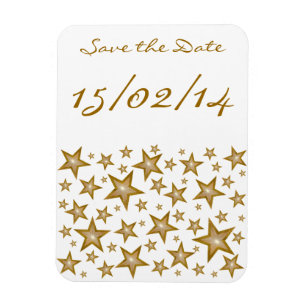 "Gold" Stars "Save the Date" Weichzeichnen Weiß Magnet
