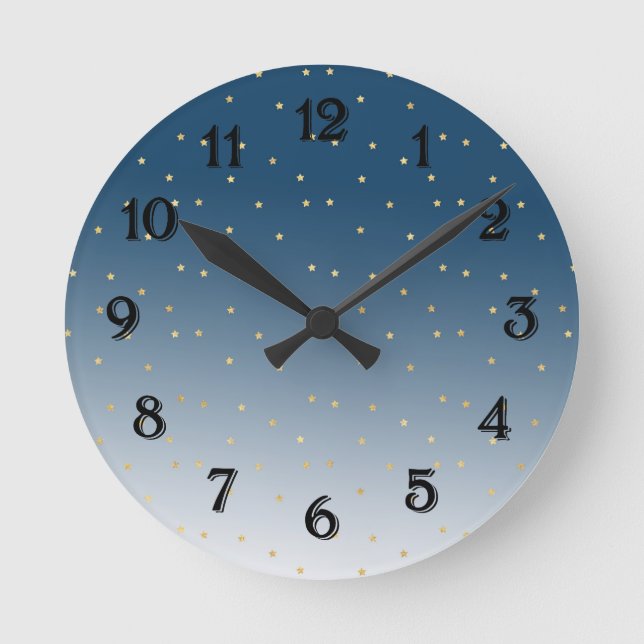 Gold Stars Sky Shine Bright Ombre Runde Wanduhr (Vorderseite)
