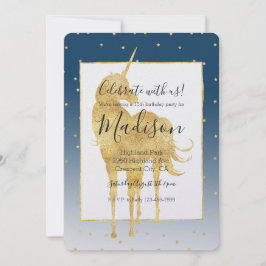 Gold Stars Sky Shine Bright Unicorn Ombre Birthday Einladung