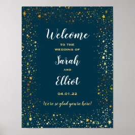 Gold Stars Sparkle Navy Mariage Welcome Poster