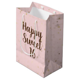 Gold Stars und Dots 16. Geburtstag Mittlere Gesche Geschenktüte