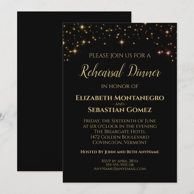 Gold Stars und Glitzern Hochzeiten Probe Dinner Einladung (Vorne/Hinten)