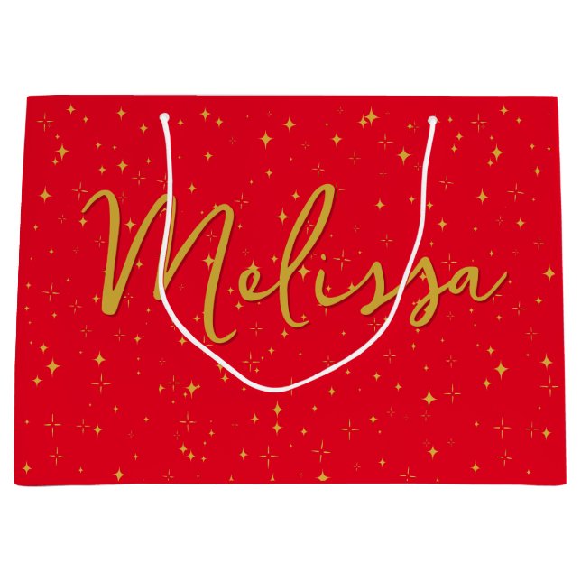Gold Stars und Glitzern | Personalisiert Red Gift Große Geschenktüte (Vorderseite)