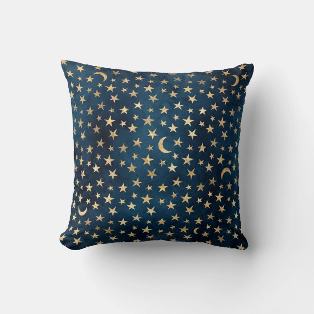 Gold Stars und Monde auf Blue Kissen (Vorderseite)