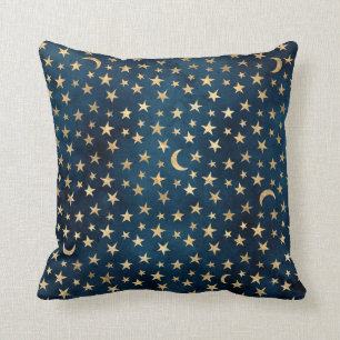 Gold Stars und Monde auf Blue Kissen