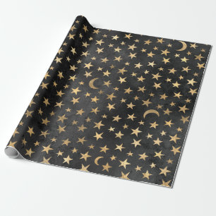 Gold Stars und Moons auf schwarz Geschenkpapier