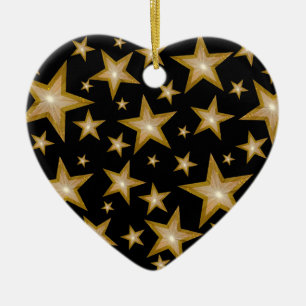 Gold Stars Zierherz schwarz Keramikornament
