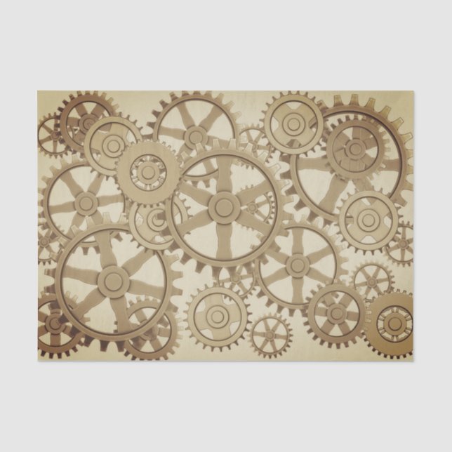 Gold Steampunk Gänge Muster, Retro futuristisch Seidenpapier (Vorderseite)