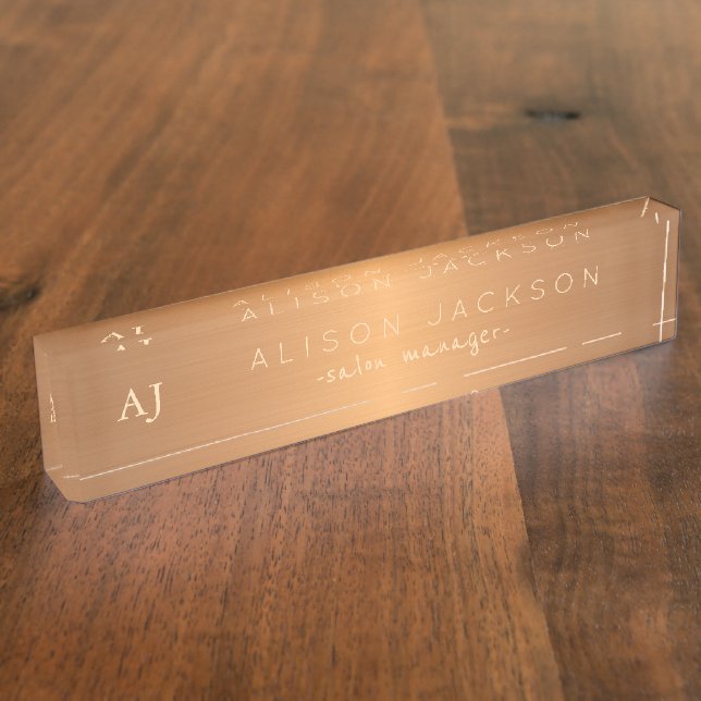Gold Steel Kupfer Metal Firmenname Monogram Namensplakette (Seite)