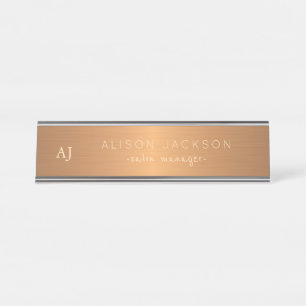 Gold Steel Kupfer Metal Firmenname Monogram Schreibtischnamensplakette