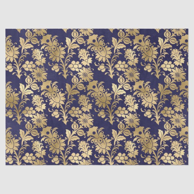 Gold Stencil-Blume auf Lila Decoupage Seidenpapier (Vorderseite)