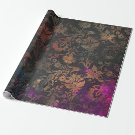 Gold Stencil-Blume auf Lila und schwarz Geschenkpapier