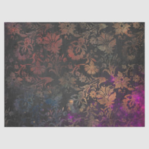 Gold Stencil-Blume über Lila und schwarze Decoupag Seidenpapier