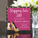 Gold Stepping in 50 Geburtstagsparty Einladung<br><div class="desc">Treten Sie ein in 50 Hot Pink und Gold Foil Confetti und Shoes 50. Geburtstag Party Einladung. Diese moderne und elegante Geburtstagsfeier lädt zu einem Spaziergang zu 50 Geburtstagsfeiern ein. Die Einladung beinhaltet Goldschuhe, goldene Folienkonfetti, schwarzen Damast-Hintergrund und weiße Schriftzeichen. Bitte kontaktieren Sie den Designer, um passende Artikel zu erhalten....</div>