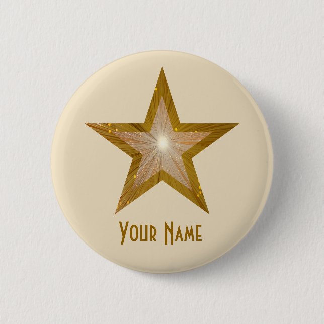 "Gold" Stern "Ihre Namens" Knopfcreme Button (Vorderseite)