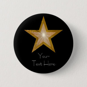 "Gold" Stern Knopfschwarzes "Ihres Textes" Button
