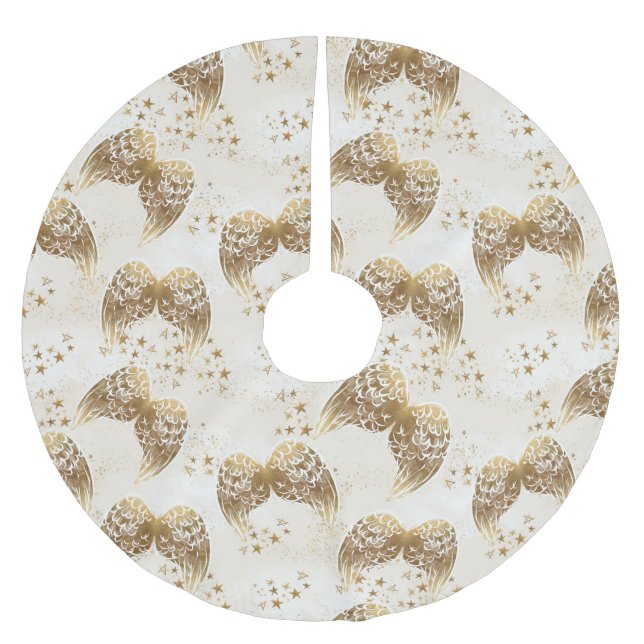 Gold-Sterne und Engel-Flügel-Baumrock Polyester Weihnachtsbaumdecke (Vorderseite)