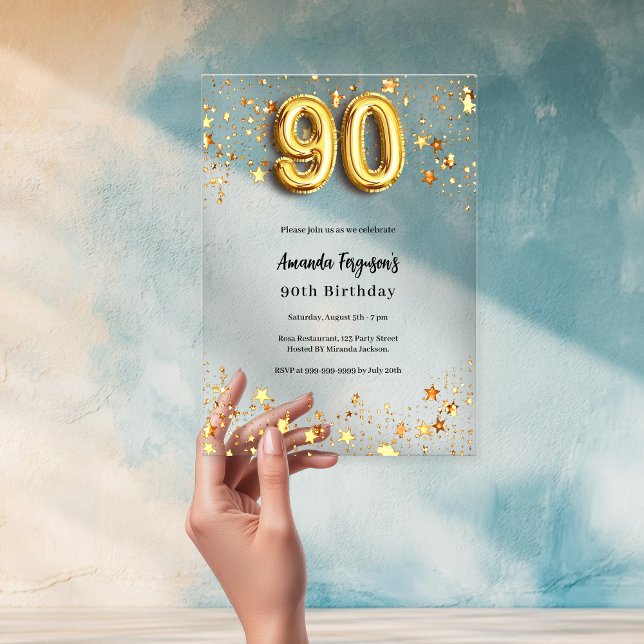 Gold-Sterne zum 90. Geburtstag klar Acryleinladungen (Von Creator hochgeladen)