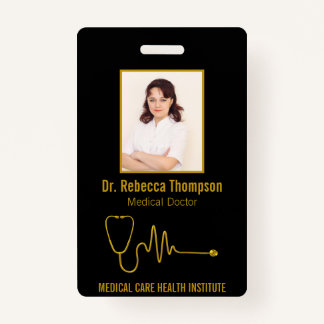 Gold Stethoscope ECG Wave EKG Line | Photo ID Ausweis