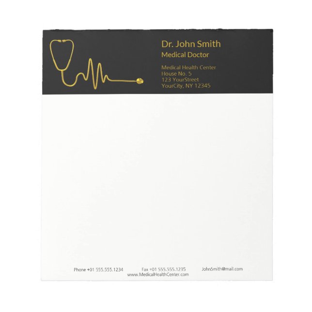 Gold Stethoscope ECG Wave Luxury EKG Line Medical Notizblock (Vorderseite)