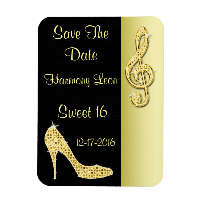 Gold Stiletto & Violinschlüssel 16. Save The Date Magnet (Vertikal)