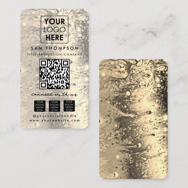 Gold Stone Connect with Us Social Media QR Code Visitenkarte (Vorne/Hinten)