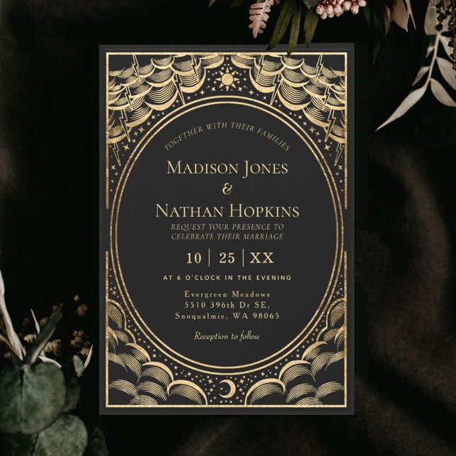 Gold Stormy Tarot Card Vintage Hochzeit Einladung (Von Creator hochgeladen)