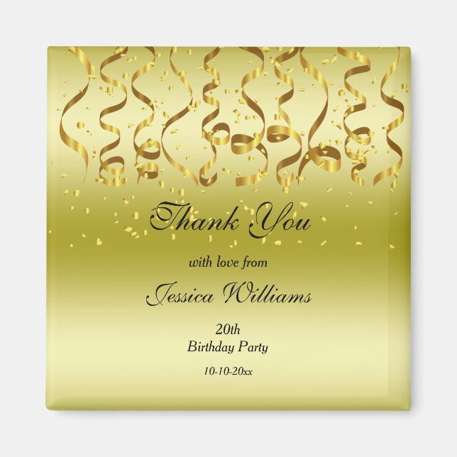 Gold Streamers & Confetti Geburtstagsparty Magnet (Vorne)