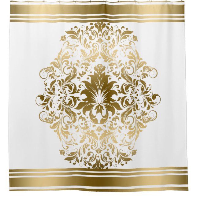 Gold Streifen Border Floral Lace Duschvorhang (Vorderseite)