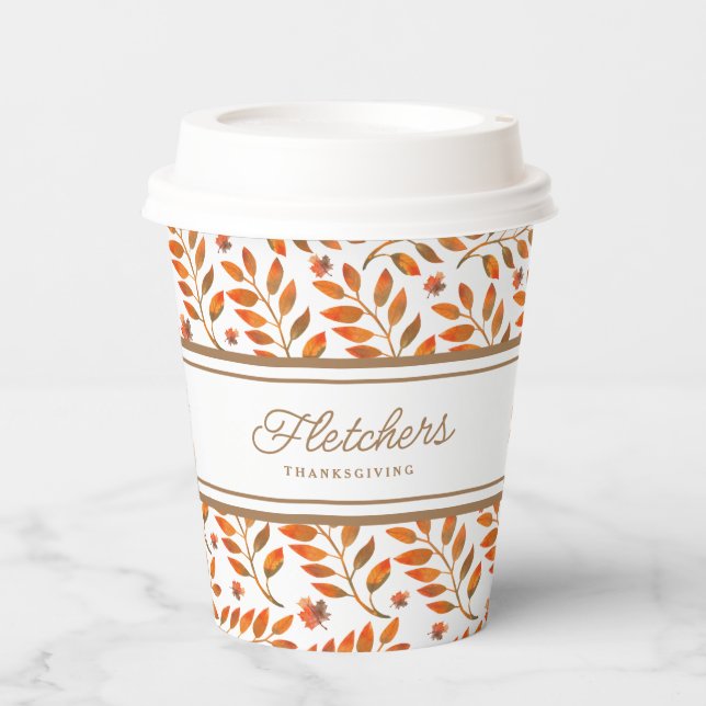 Gold Streifen und Herbstlaube Botanisch individuel Pappbecher (Vorderseite)