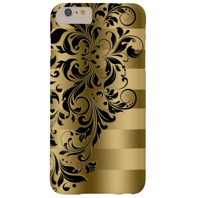 Gold Streifen und schwarze Blumen Case-Mate iPhone Hülle (Rückseite)