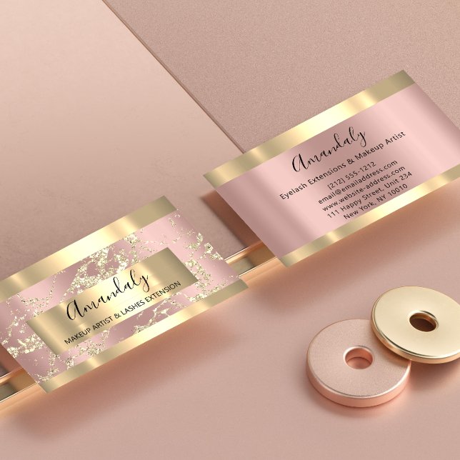Gold Strikes Marmor Beauty Shop Rose Wellness-Cent Visitenkarte (Gold Strokes Marble Beauty Shop Rose Spa Makeup Business Card)