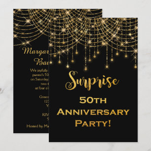 Gold String Lights Gold Text 50 Jahre alt Einladung