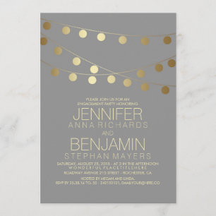 Gold String Lights Moderne Engagement Party Einladung