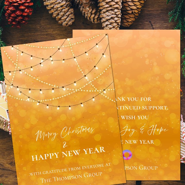 Gold String Lights Weihnachten Neujahr Unternehmen Mitteilungskarte (Gold String Lights Christmas New Year Corporate Holiday Note Card)
