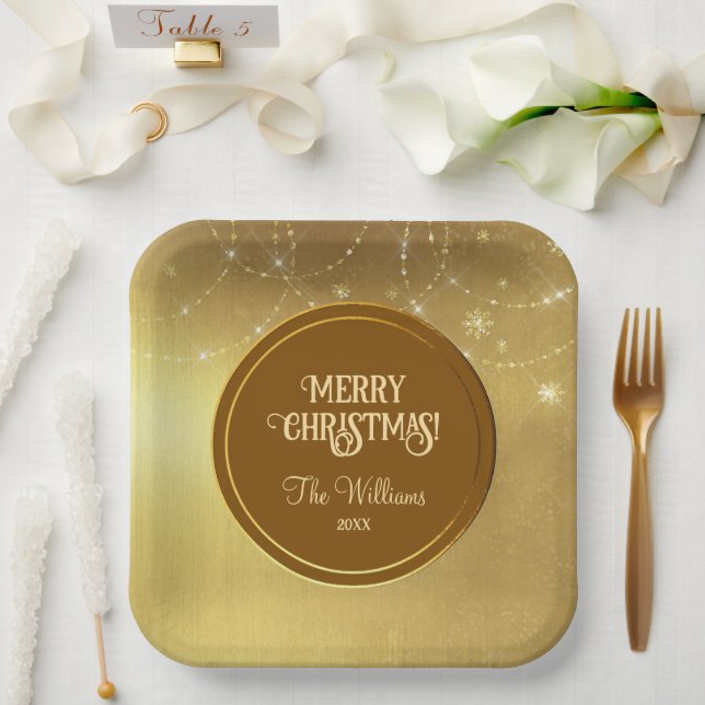 Gold Strings Snowflakes Gold Metallic Pappteller (Hochzeit)