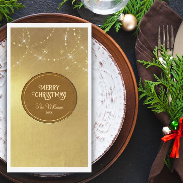 Gold Strings Snowflakes Gold Metallic Serviette (Von Creator hochgeladen)