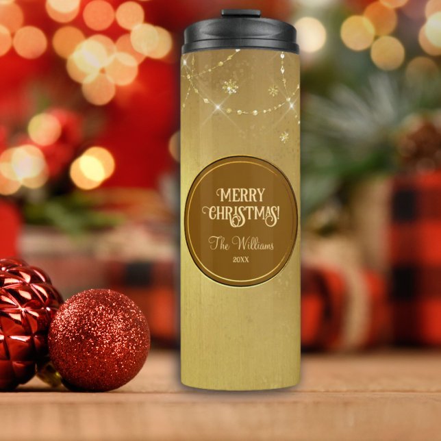 Gold Strings Snowflakes Gold Metallic Thermosbecher (Von Creator hochgeladen)