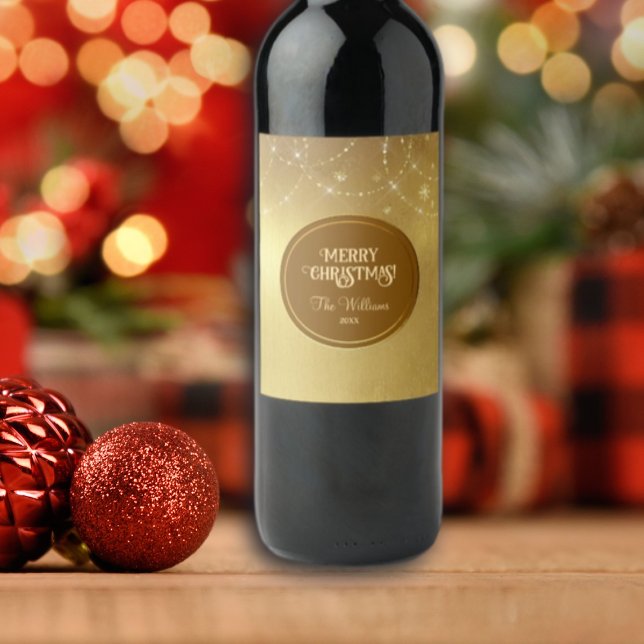 Gold Strings Snowflakes Gold Metallic Weinetikett (Von Creator hochgeladen)