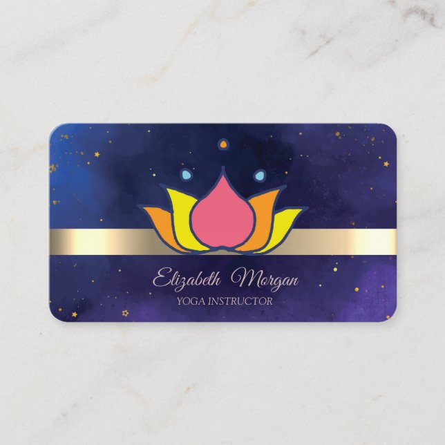 Gold Stripe Lotus Blume Blue Yoga Instructor Visitenkarte (Vorderseite)